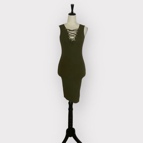 Vintage Dressing Deep V-Neck Knit Dress Green Size XS - Picture 1 of 7